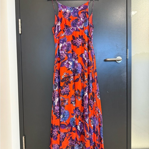 Free People size 10 EUC Orange and Blue Spaghetti Strap midi/maxi dress - Picture 5 of 15